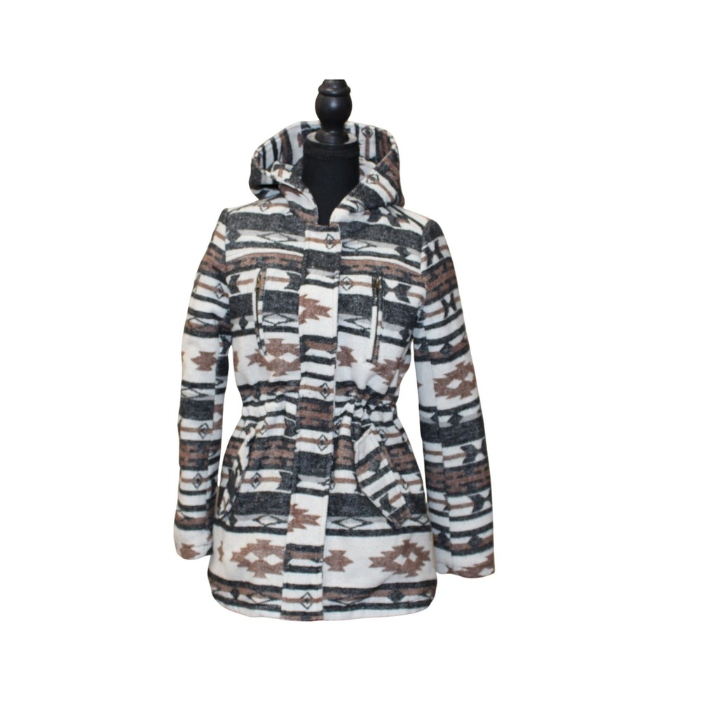 ME JANE Wool Blend Aztec Hooded‎ Jacket Womens Small Southwestern Boho